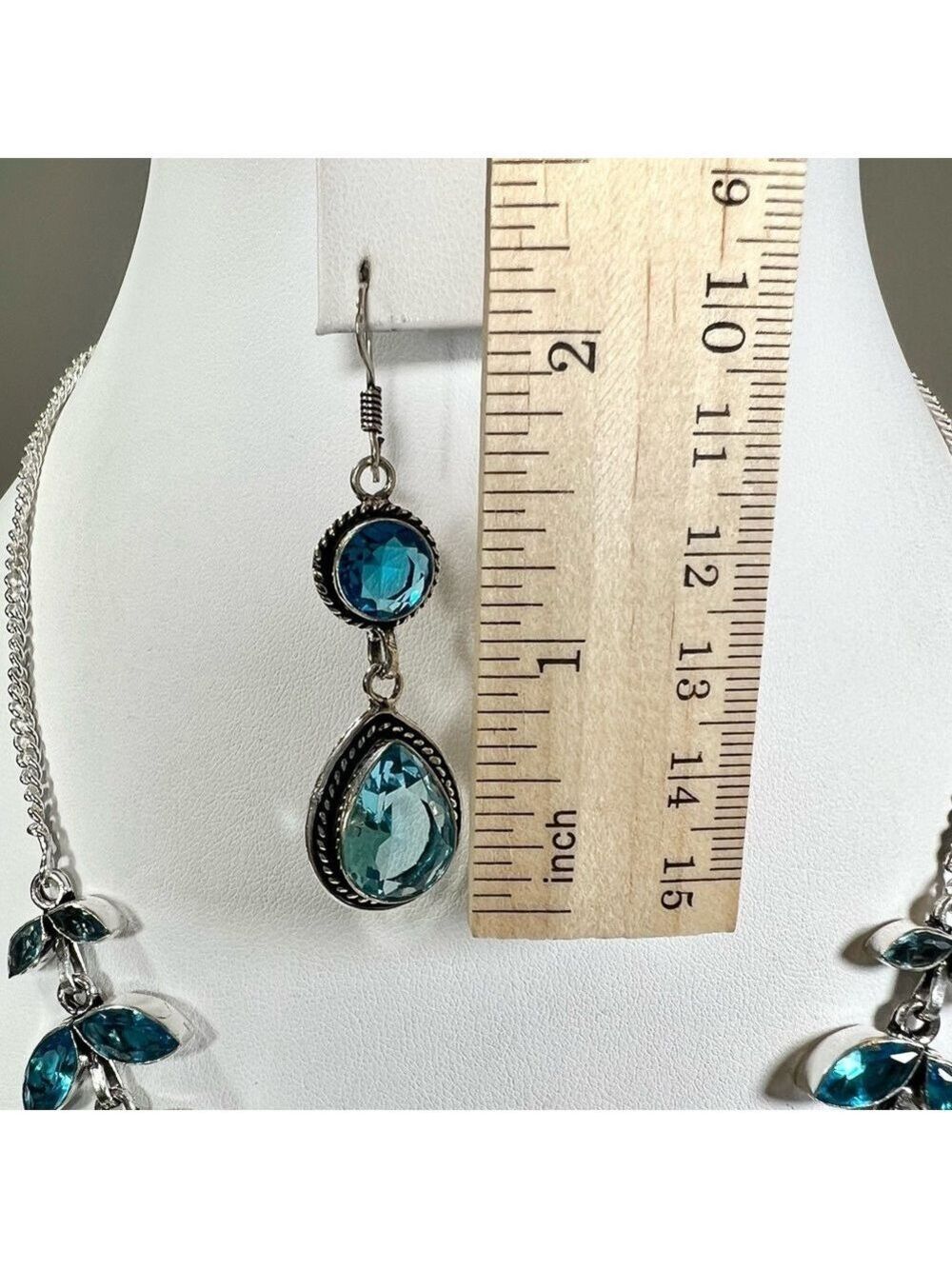 Turquoise Blue Topaz 925 Gemstone Necklace & Earrings - Picture 8 of 10